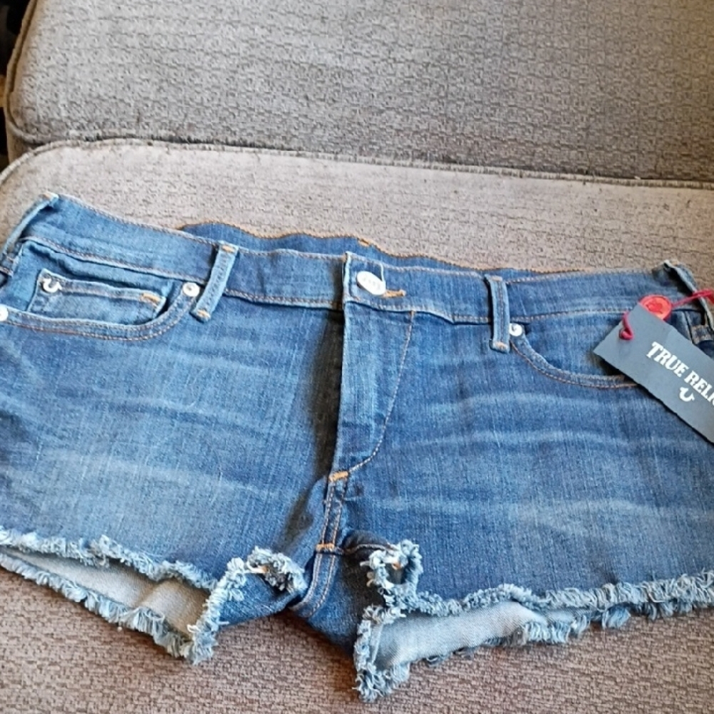 True Religion Blue Denim Cutoff Shorts